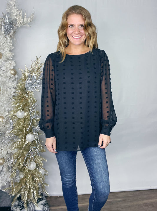 BF {22} BLACK SWISS DOT BLOUSE