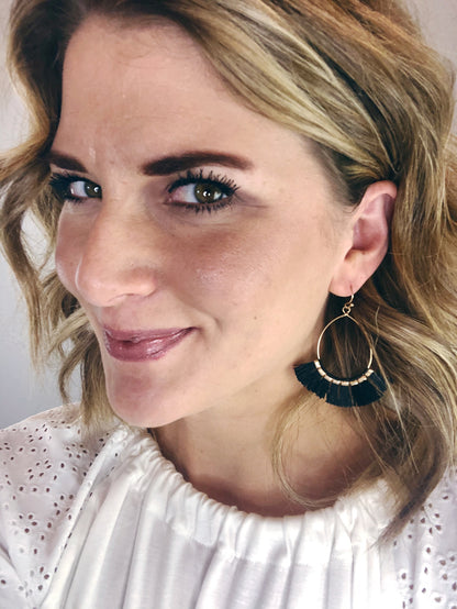 TASSEL EARRING W/ METAL TEAR DROP