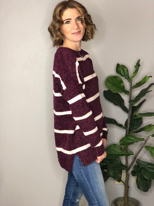 STRIPED CHENILLE SWEATER