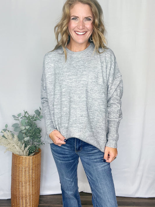 HI-LOW HEM POCKET SWEATER