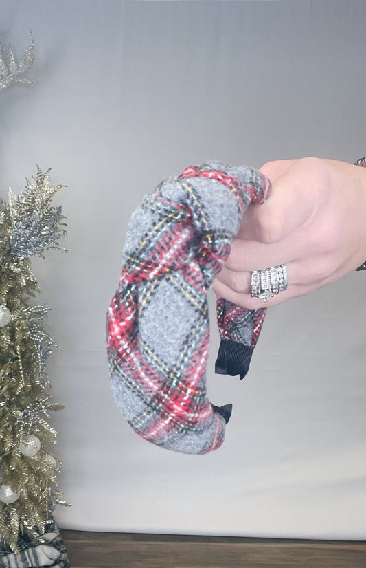 PLAID PRINT KNOTTED HEADBAND