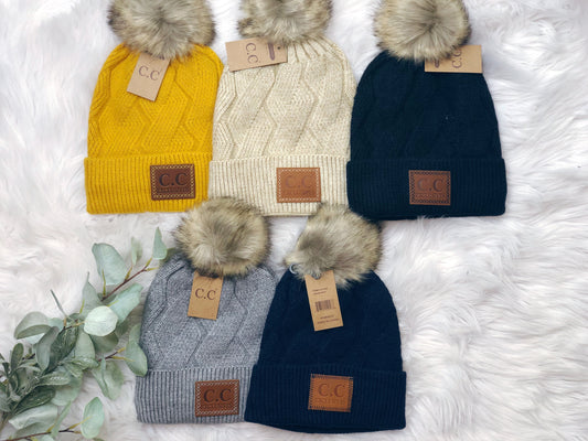 C.C. CABLE BEANIE W/ FLEECE LINING