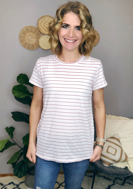 BASIC PINK STRIPE CREW NECK