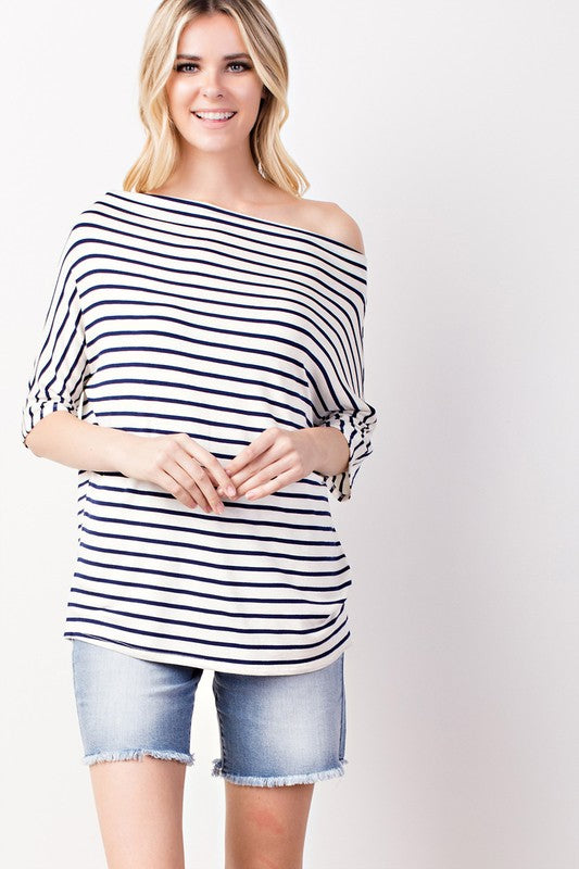 STRIPE MULTI WAY NECK TOP