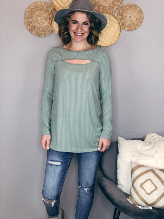 RIB KNIT TOP W/ PEEK A BOO CUT OUT