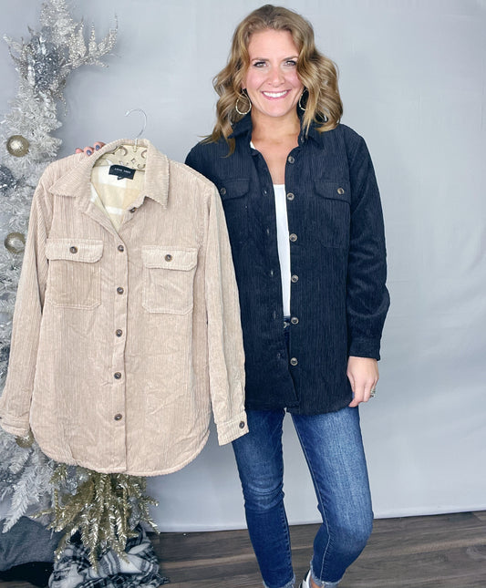WOVEN LONG SLEEVE BUTTON DOWN SHACKET
