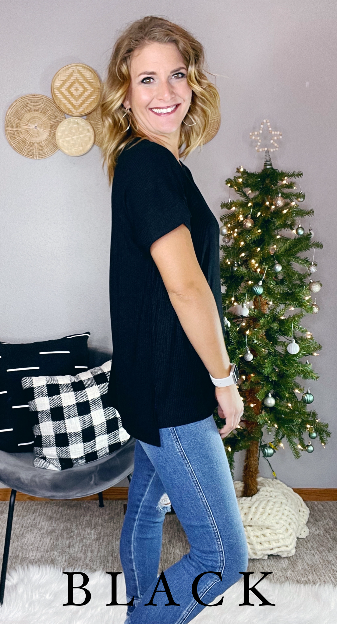 {BF} RIBBED CUFF SLEEVE TOP