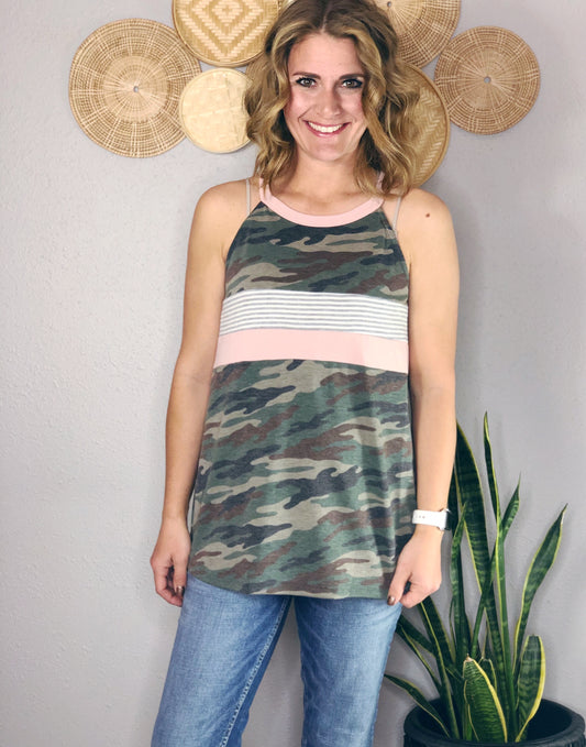 CAMO STRIPE COLOR BLOCK TANK