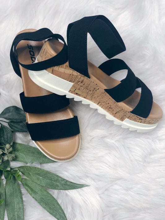BLACK CORK WEDGE SANDAL