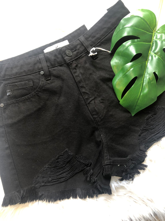 HIGH RISE BLACK MOM SHORTS