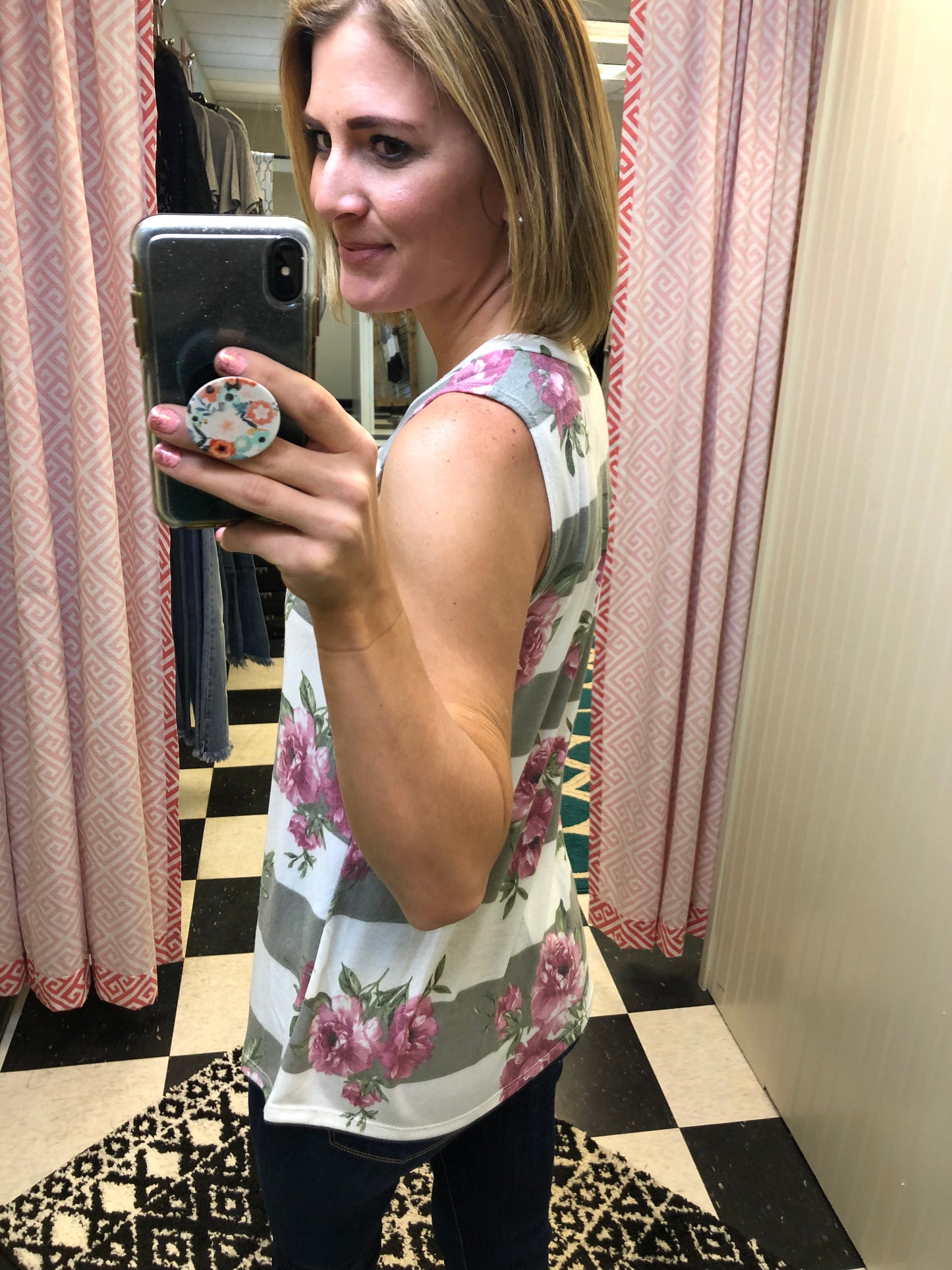 STRIPED FLORAL TANK