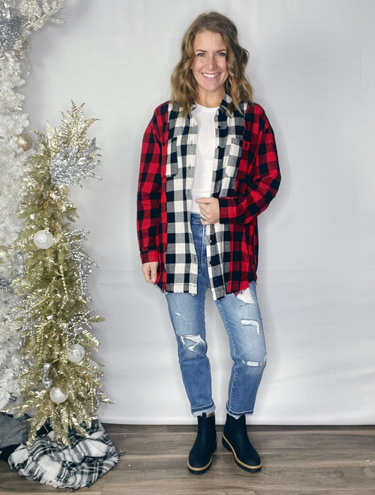 COLOR BLOCK PLAID SHIRT