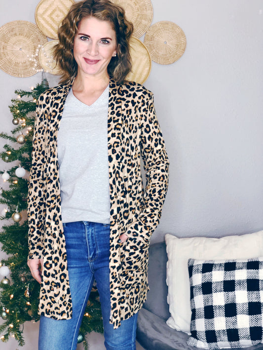 LEOPARD CARDIGAN W/ POCKET
