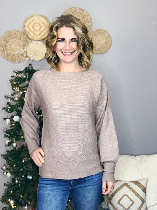 RIBBED BALLOON SLEEVE SWEATER