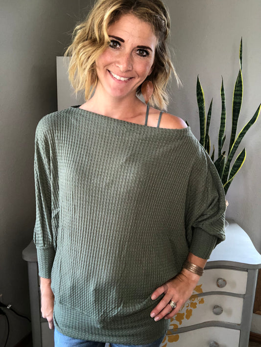 OFF THE SHOULDER WAFFLE TOP