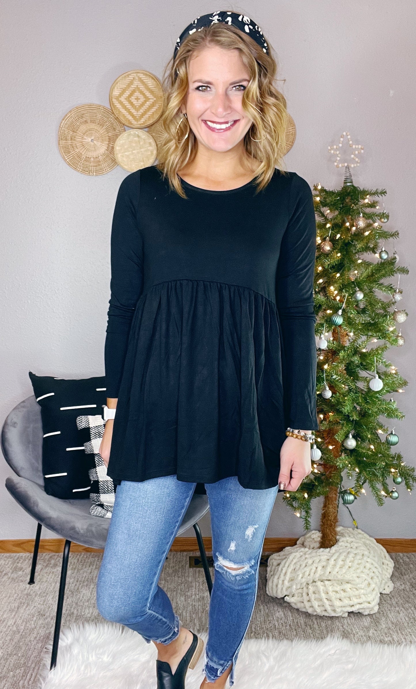 {BF} BASIC PEPLUM LONG SLEEVE TOP