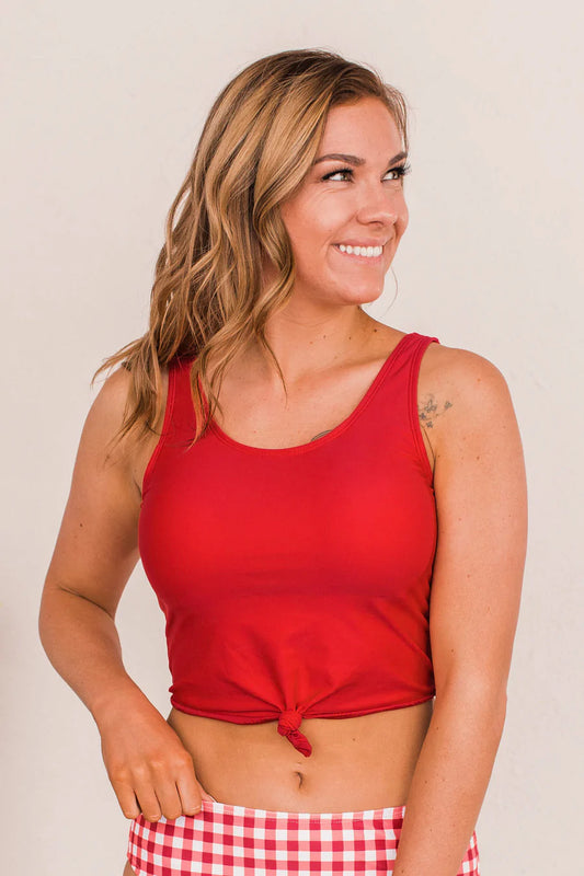RED FRONT KNOT TANKINI SWIM TOP