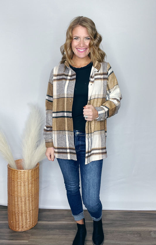 BROWN BUTTON FRONT SHACKET