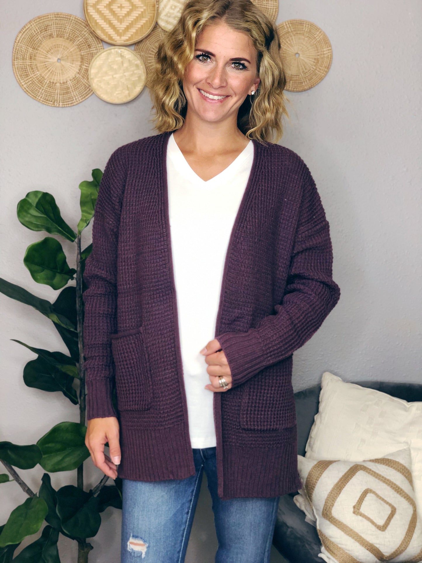 WAFFLE CARDIGAN W/ POCKET