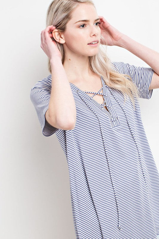 STRIPE LACE UP TOP