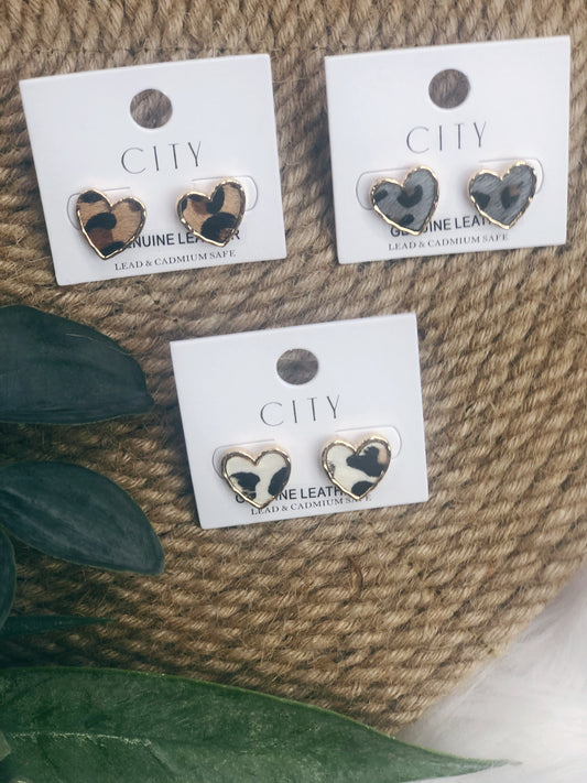 ANIMAL PRINT HEART EARRINGS