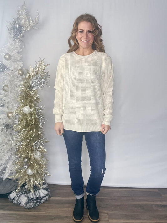 HI-LOW LONG SLEEVE WAFFLE SWEATER