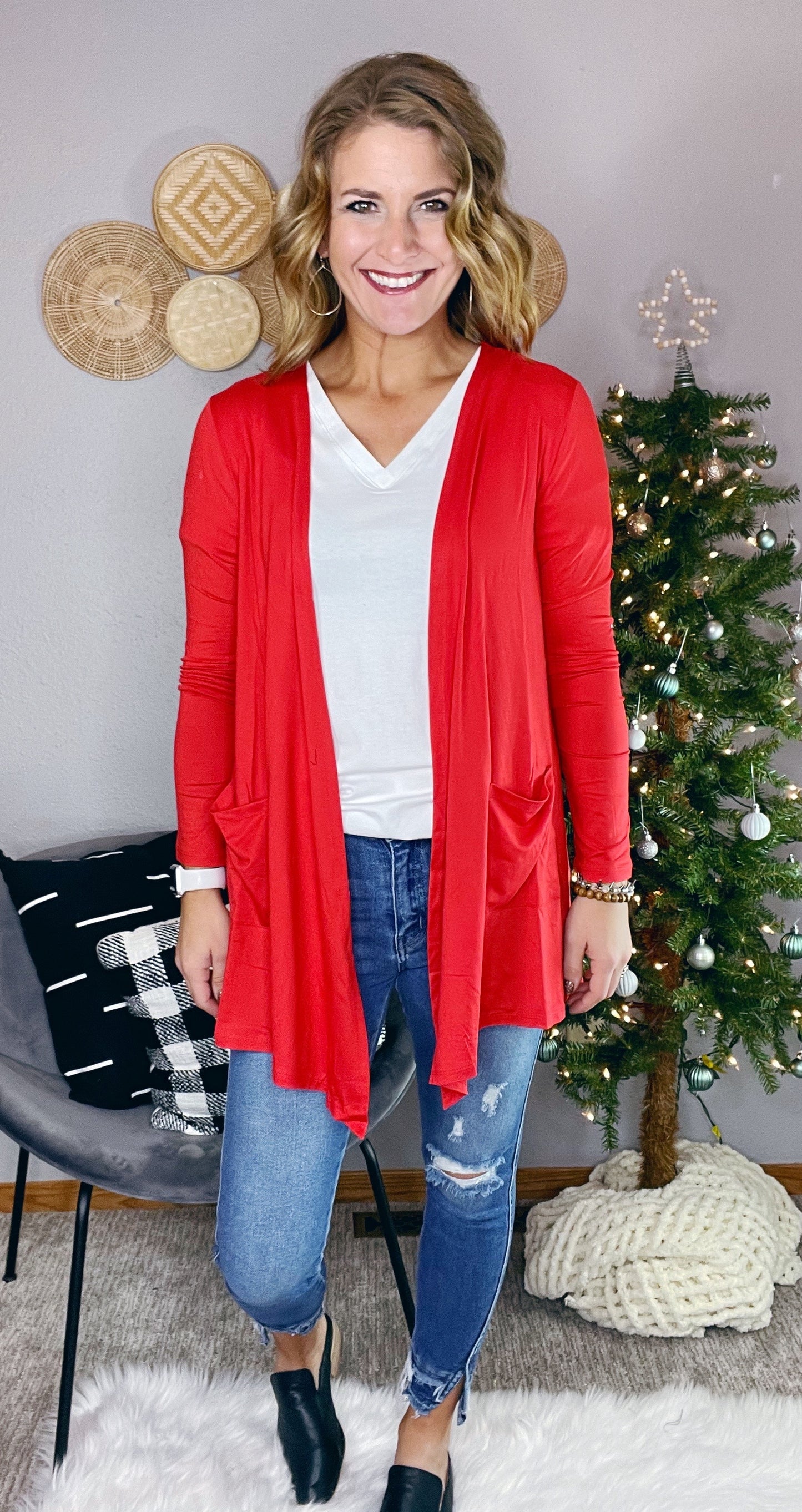 {BF} DRAPED CARDIGAN W/ POCKETS