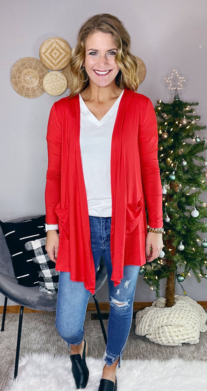 {BF} DRAPED CARDIGAN W/ POCKETS