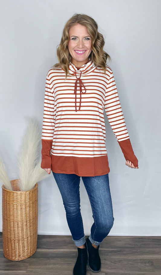 STRIPE SOLID MIX WIDE TURTLE NECK TOP