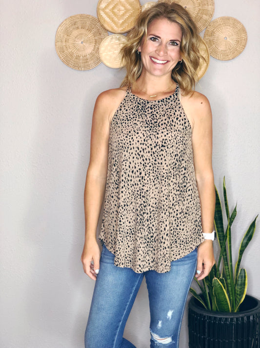 ANIMAL PRINT HALTER NECK TANK