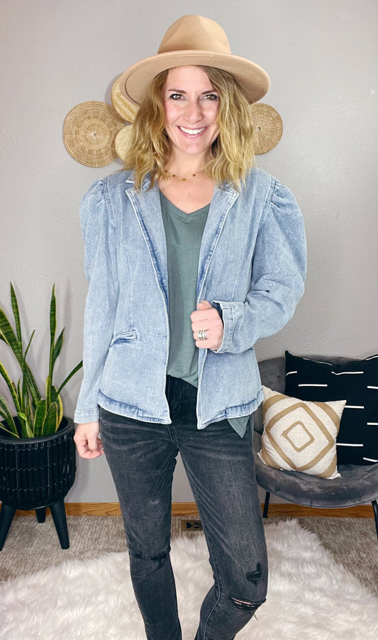 PUFF SLEEVE DENIM BLAZER