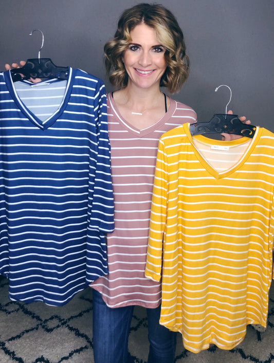 STRIPED V-NECK TUNIC TOP