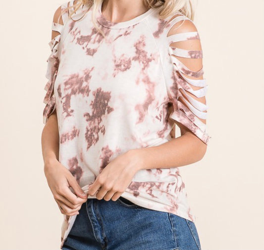 TIE DYE SHORT SLEEVE CUT OUT TOP