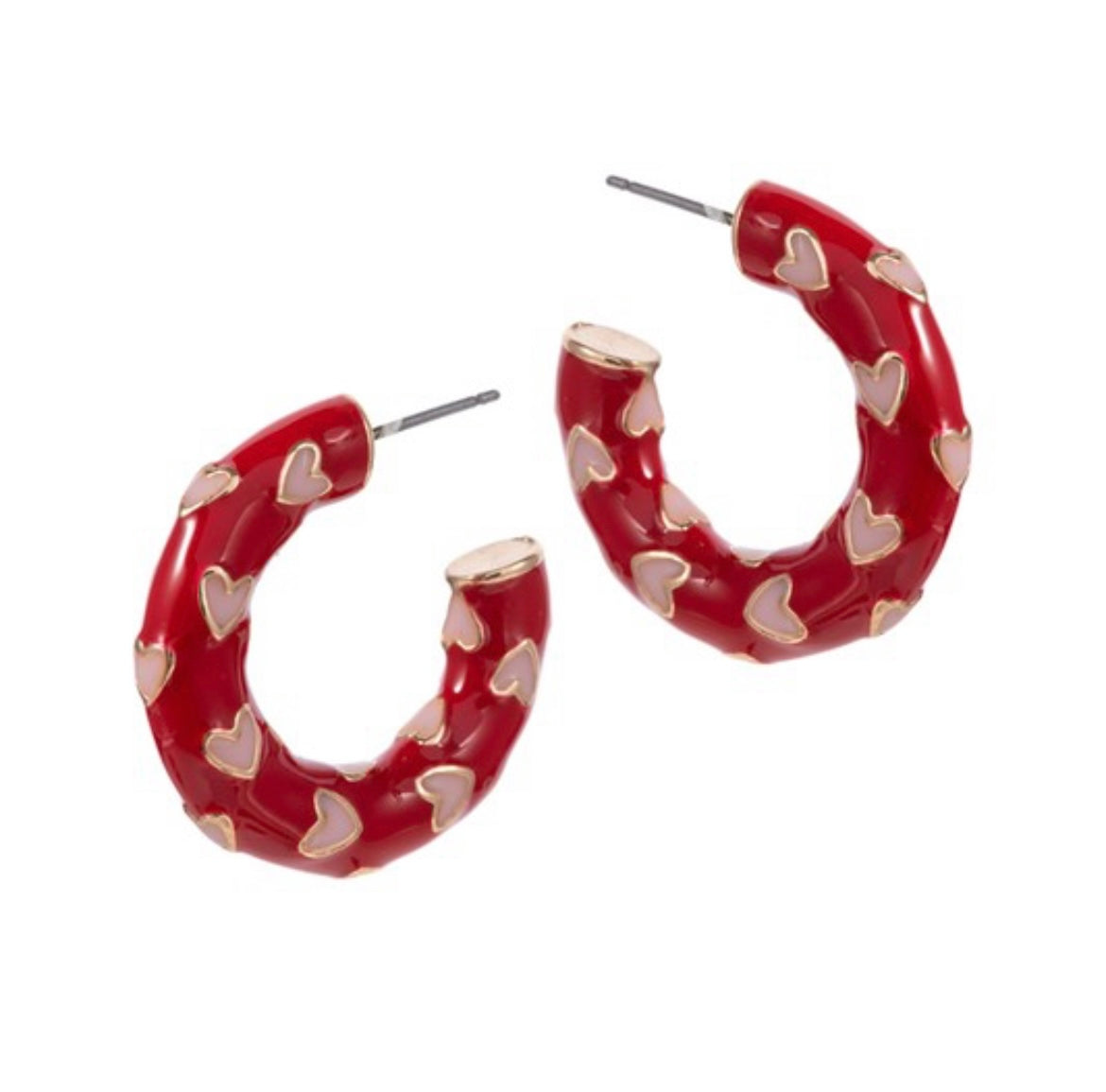 HEART PATTERNED ENAMEL HOOP EARRINGS