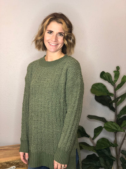 CABLE POPCORN SWEATER