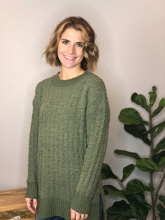 CABLE POPCORN SWEATER