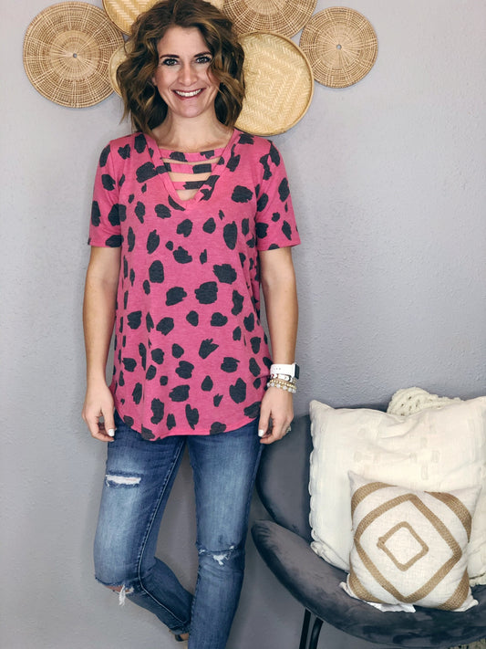 DALMATION PRINT TERRY KNIT STRAP TEE