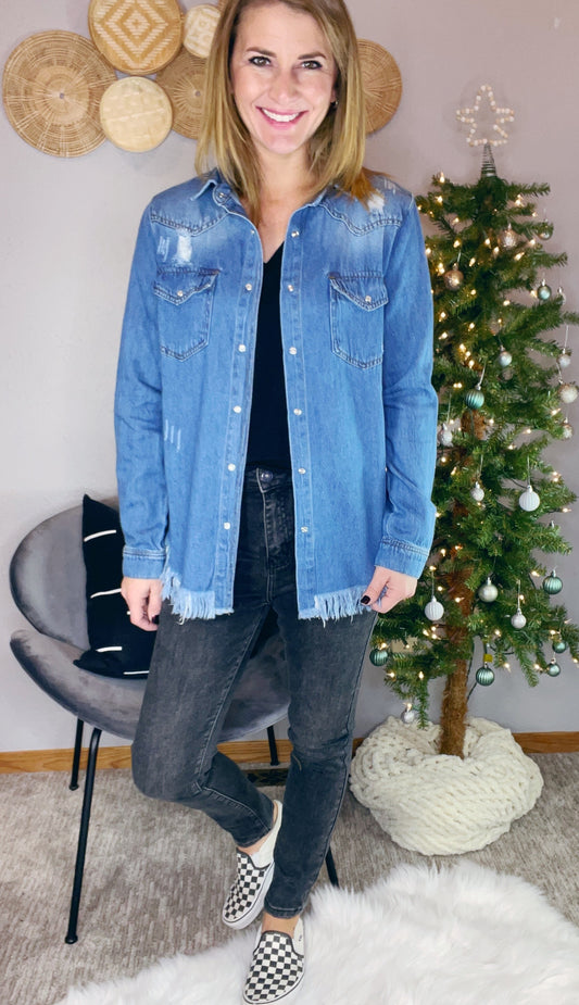 VINTAGE FRAY HEM DENIM SHIRT