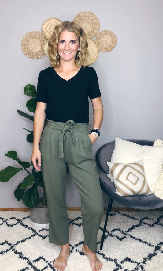 OLIVE LINEN PANT