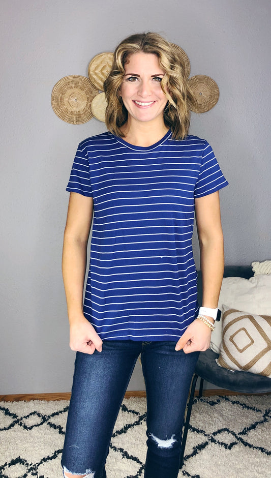 STRIPED BASIC CREW NECK SHORT SLEEVE