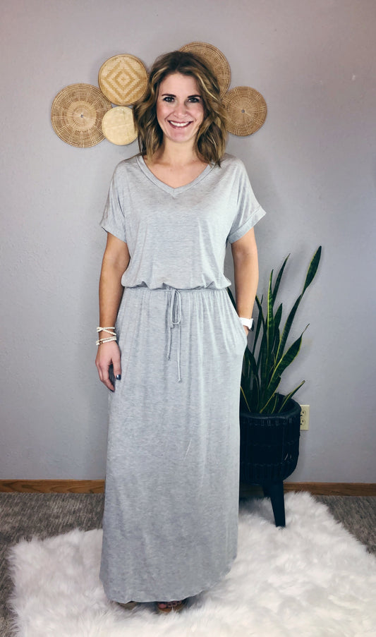 GREY ELASTIC WAIST DRESS