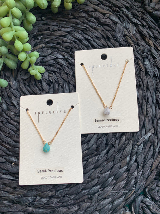 TEARDROP NATURAL STONE PENDANT NECKLACE