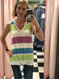 STRIPE TANK WITH CRISS CROSS NECKLINE