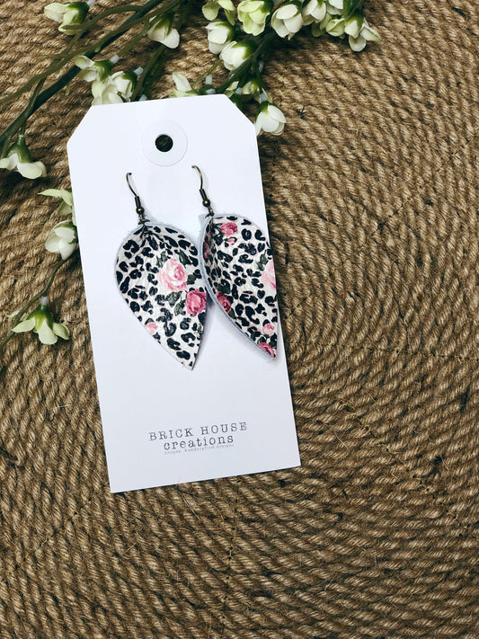 LEOPARD FLORAL LEATHER EARRING