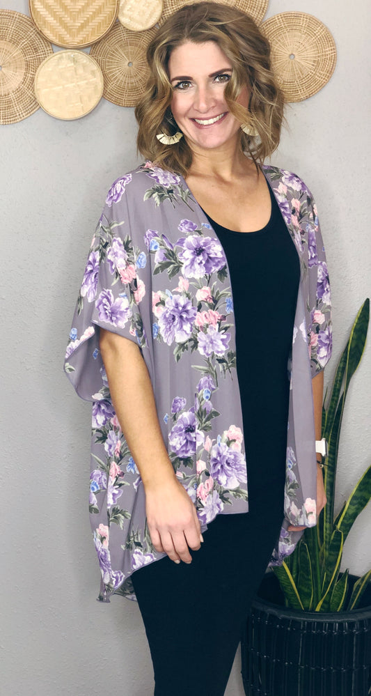 FLORAL PRINT PURPLE KIMONO
