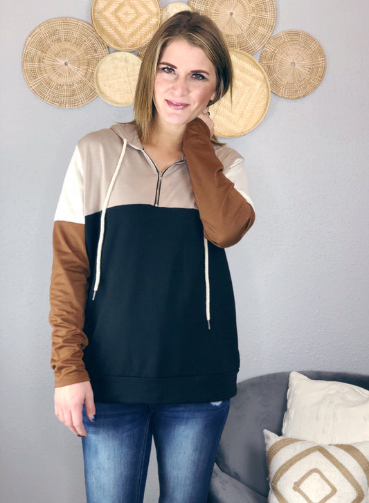 COLOR BLOCK QUARTER ZIP  TOP