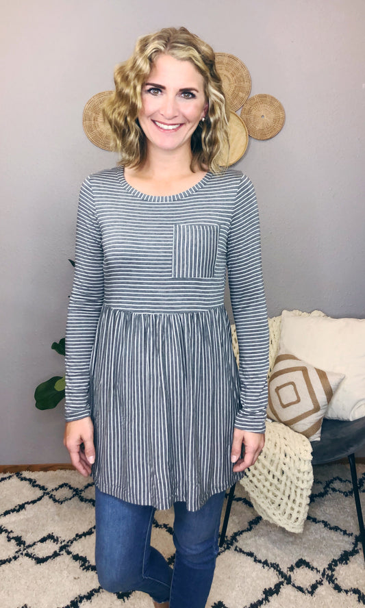 STRIPE LONG SLEEVE PEPLUM