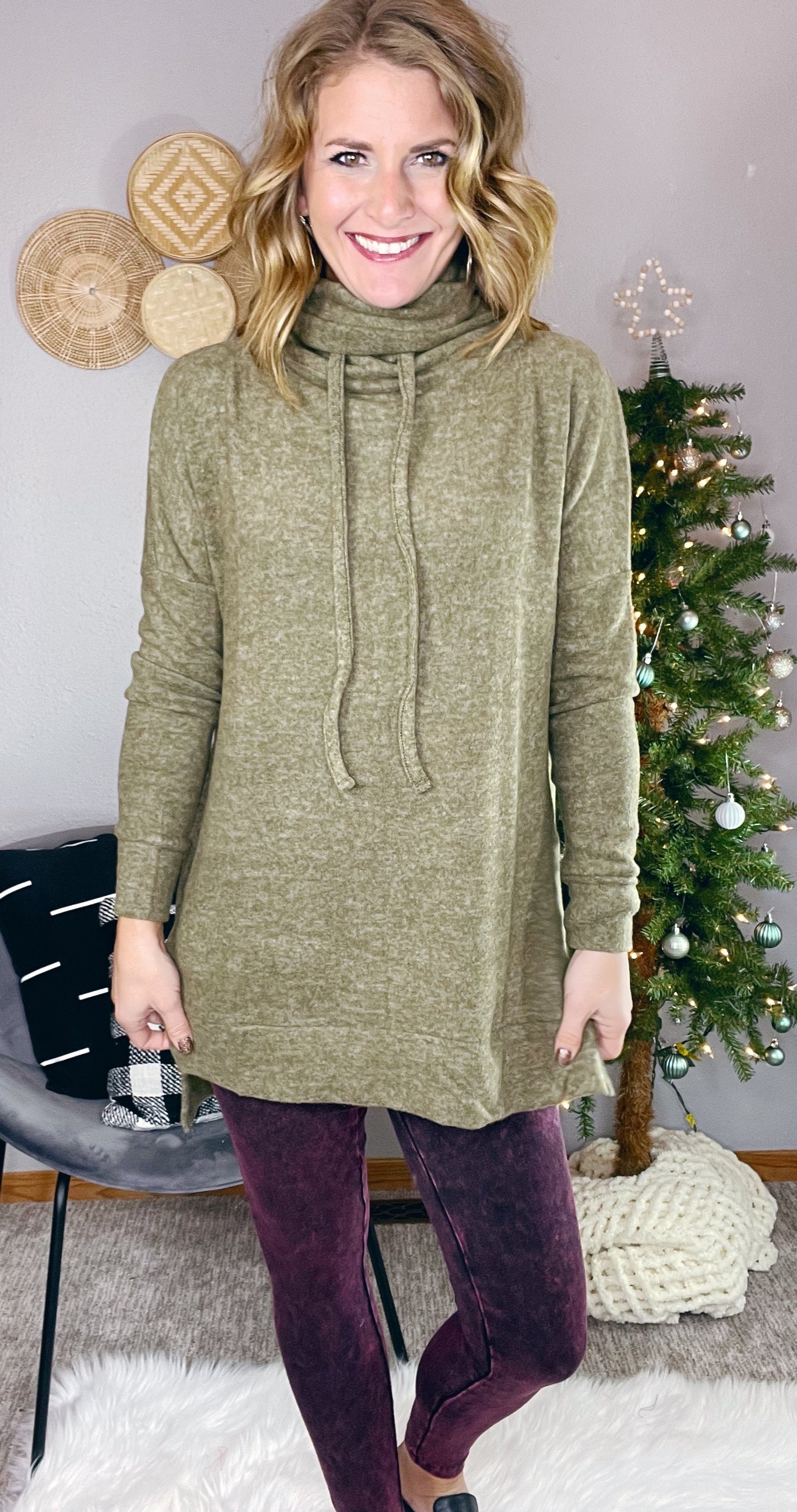 {BF} COWL NECK SOFT TUNIC TOP