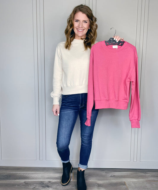 FLEECE CROP BASIC SWEATER