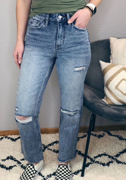 VERVET CROP STRAIGHT DISTRESSED JEAN